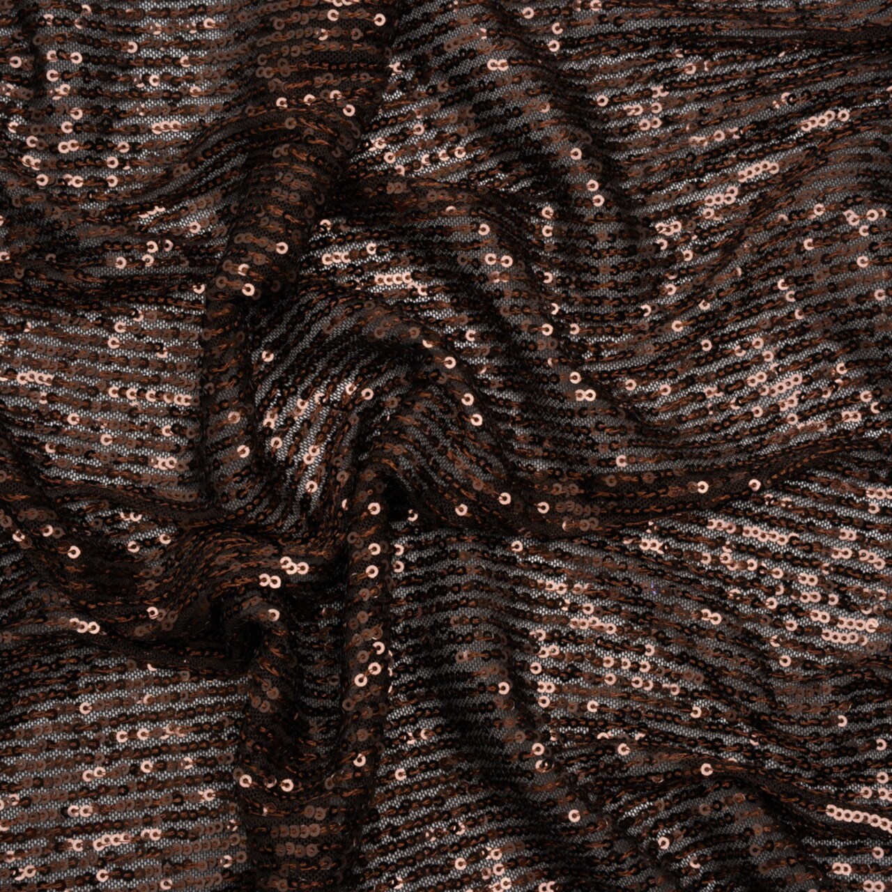 1 Yard Chocolate Brown Stretch Polyester Mesh Fabric Baby Sequins Stripes 50 inch Width